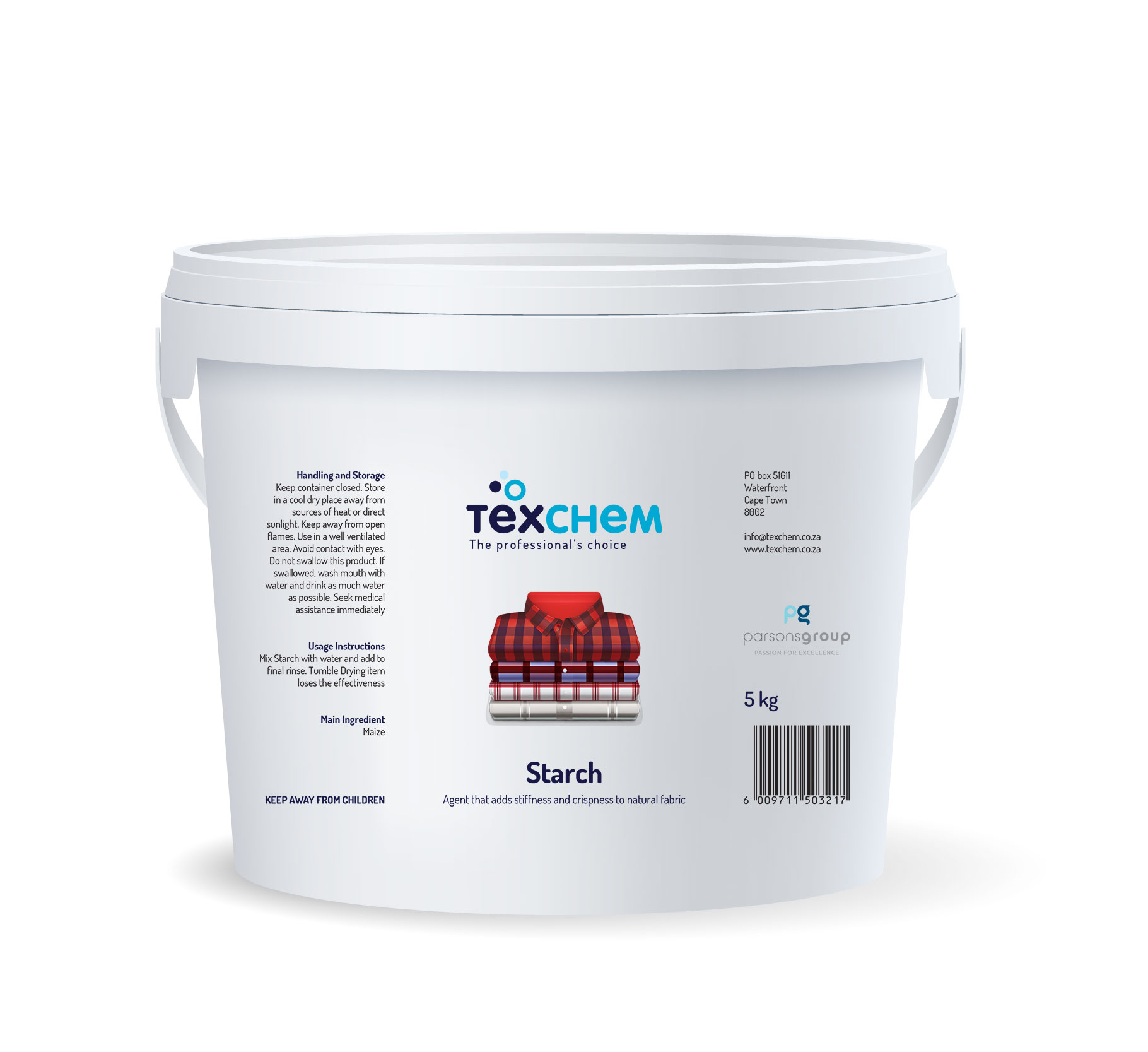 Texchem ™ - Lnd - Laundry Additive - Starch - Laundry Powder - 5kg Bucket